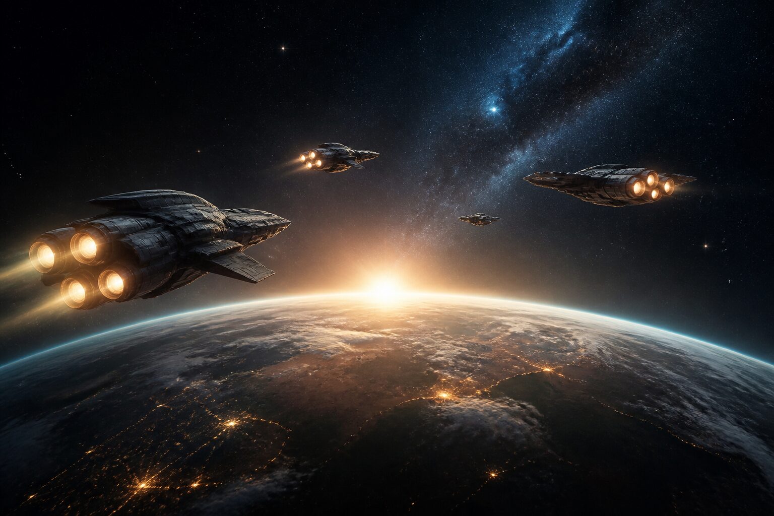Fleet approaching a planetary horizon