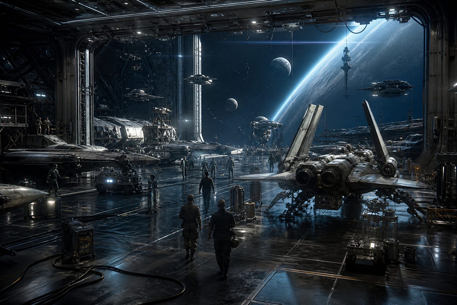 Fleet hangar preparing ships before season start